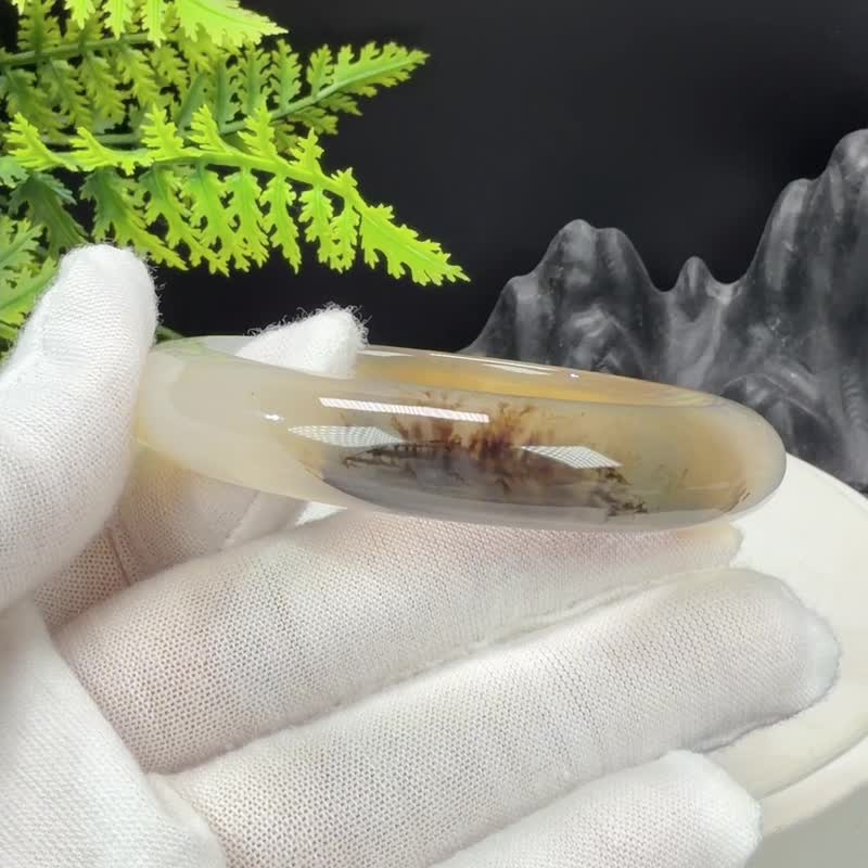 景观玛瑙手镯 双天眼 树枝千层纹 冰透起光 黄色 55mm - 手链/手环 - 半宝石 