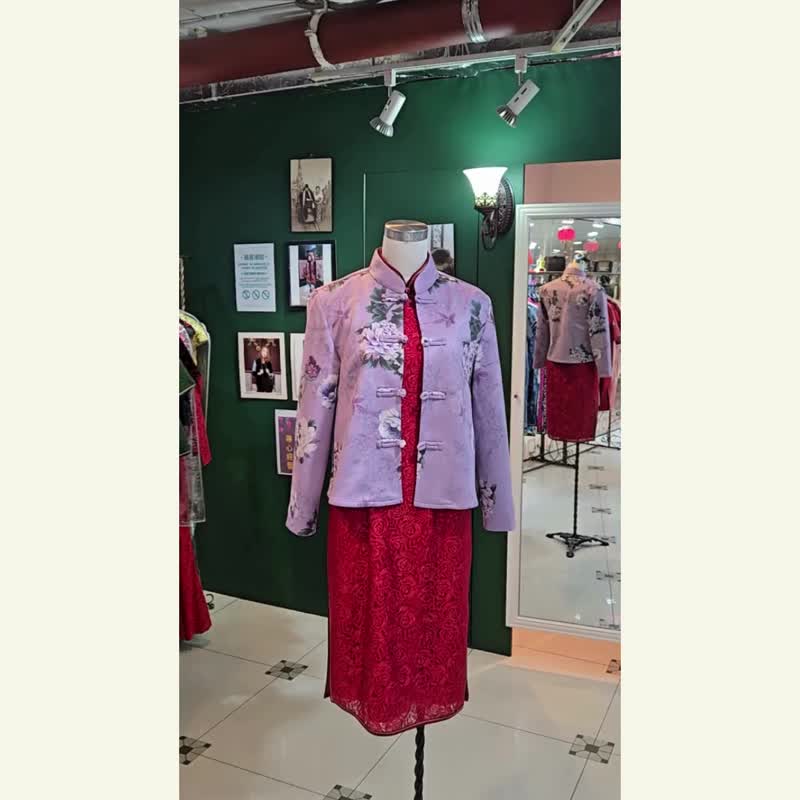 【VINTAGE 悦裳】新式改良复古 仿皮绒紫色牡丹外套 春装 - 中性连帽卫衣/T 恤 - 聚酯纤维 粉红色