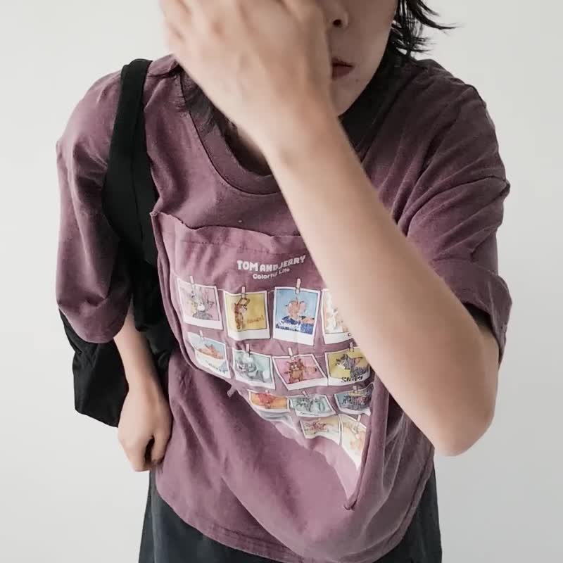 拍立得汤姆杰利宽松短袖 TEE - 女装 T 恤 - 棉 紫色