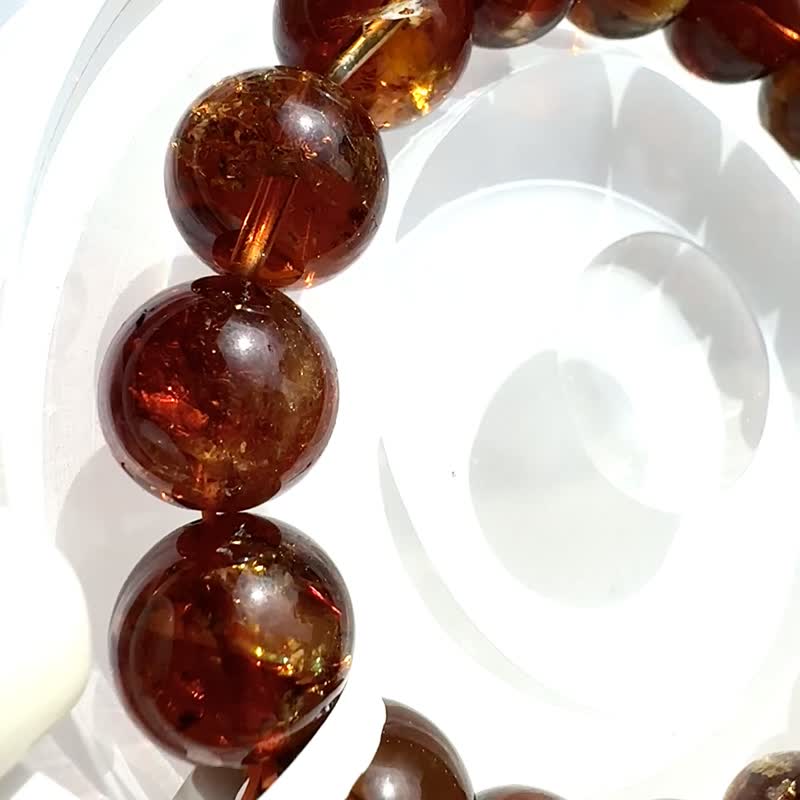 精品浓色调金红黄水晶 12mm42.69g 主招财正财事业财运送大证 - 手链/手环 - 水晶 黄色