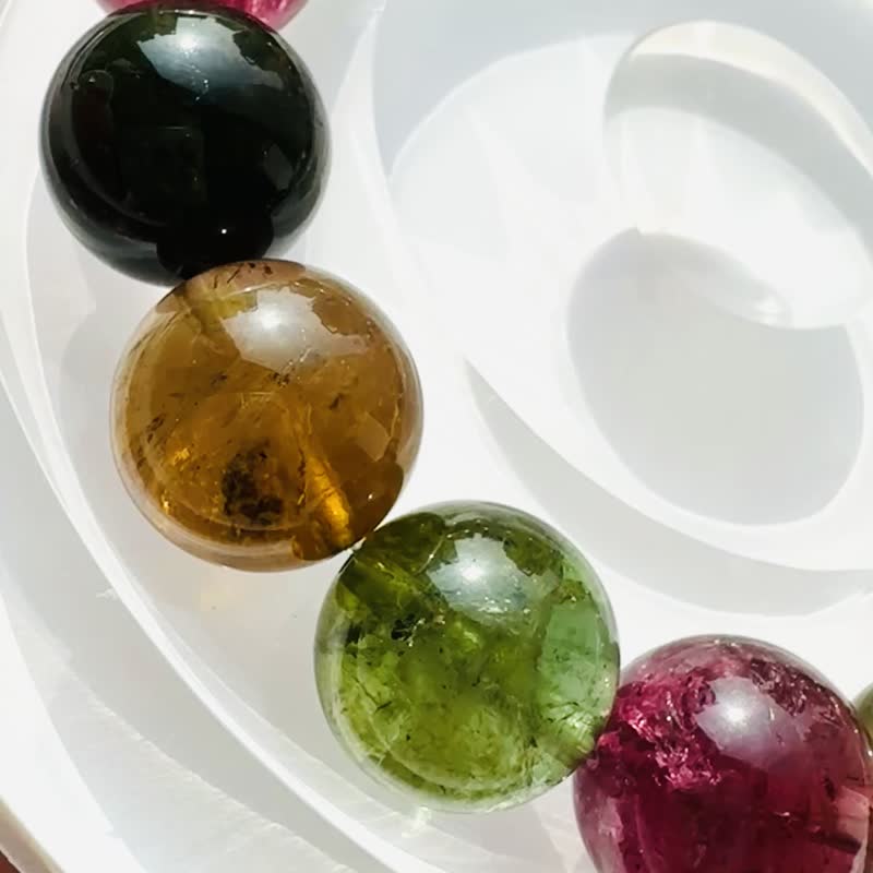 精品彩色大珠碧玺 12.8-13.3mm57.09g 经典配色稀有旺夫石电气石 - 手链/手环 - 水晶 多色