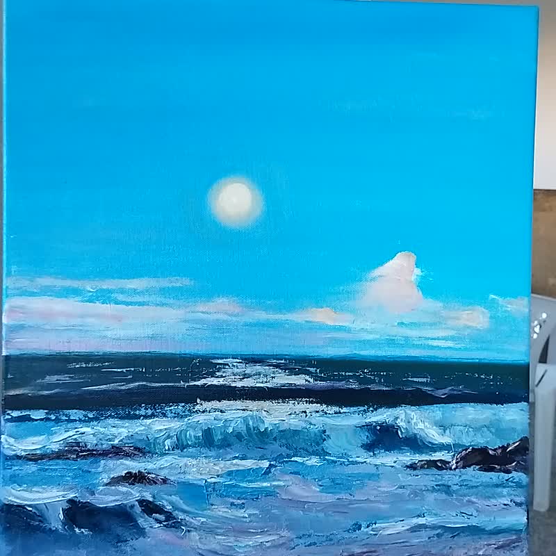 海景，布面油画，50x40 厘米，手工制作 - 海报/装饰画/版画 - 棉．麻 蓝色