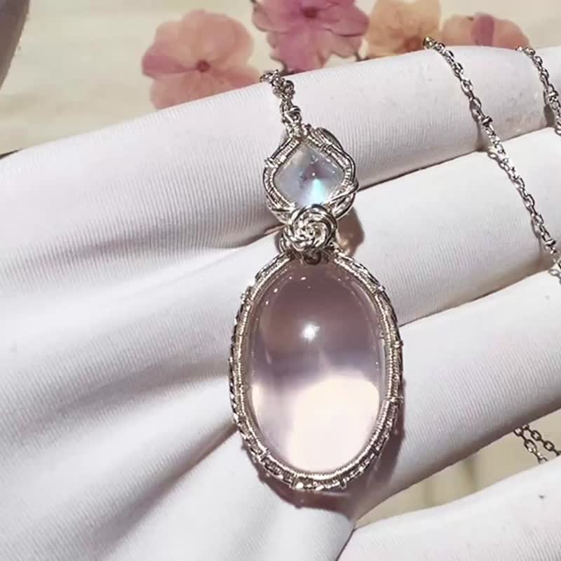 纯手工银绕线糖塔月光石粉水晶坠 - 项链 - 宝石 多色