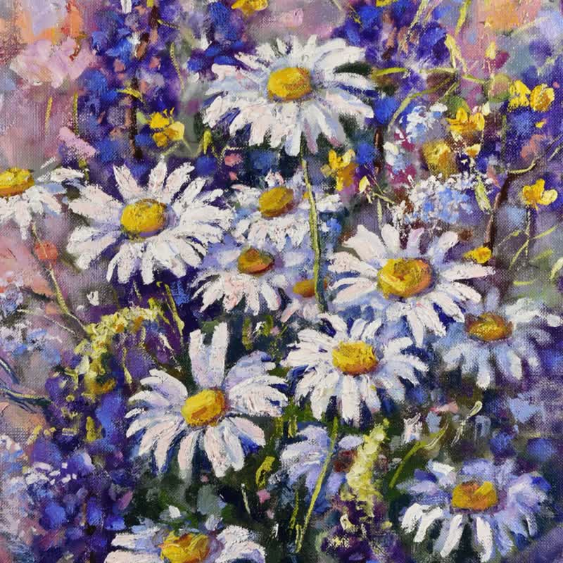 Daisy Painting Flower Lupines Original Art Bouquet Impressionism Artwork Floral - 海报/装饰画/版画 - 其他材质 
