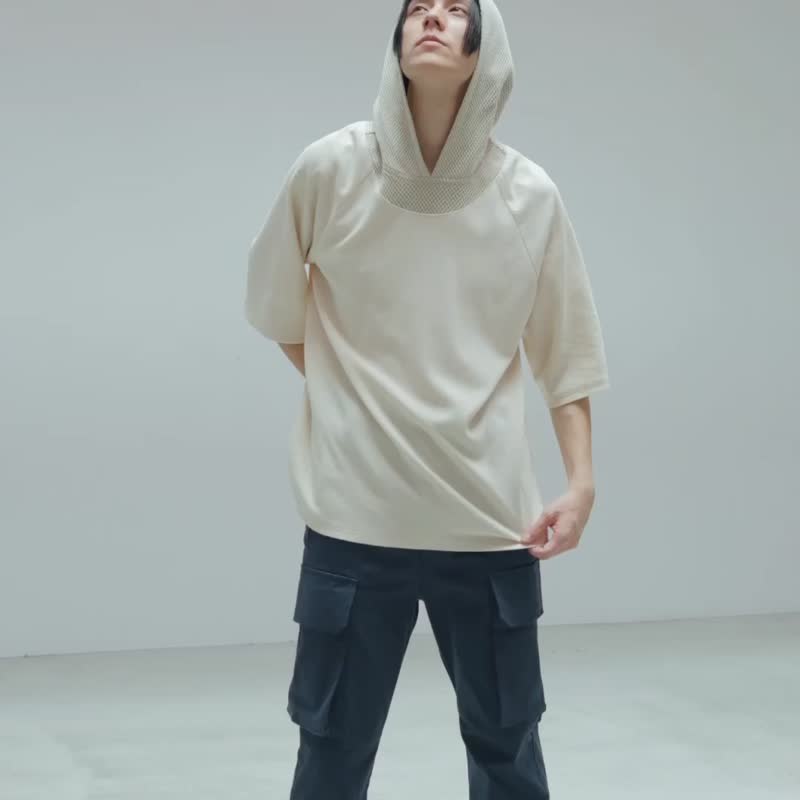 锁链针织 / 渔网织连帽T恤 - 男装上衣/T 恤 - 棉 卡其色