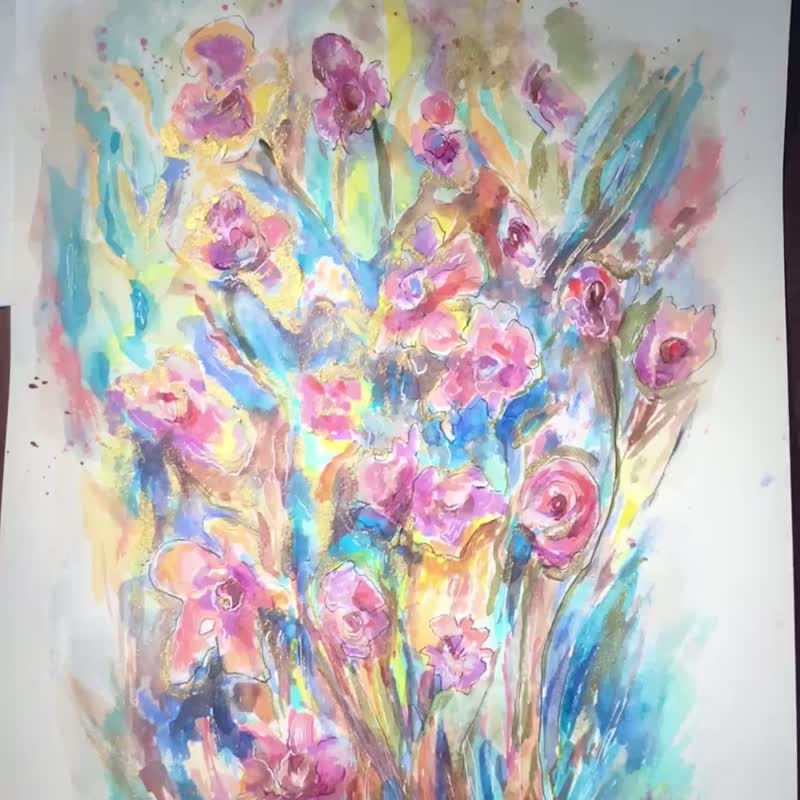 Flowers original watercolor painting - 墙贴/壁贴 - 纸 粉红色
