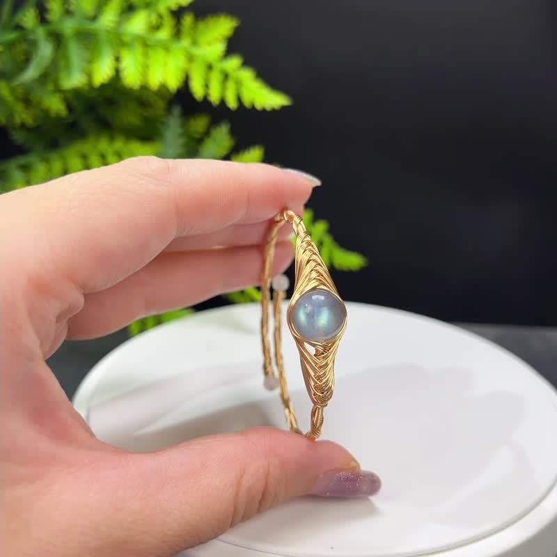岁末秒杀 手工金属绕线开口手环 14K包金 灰色 拉长石 水晶 - 手链/手环 - 水晶 灰色