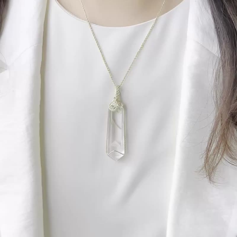 【异象水晶】白幽灵金字塔吊饰项链 / 原石手作 - 耳环/耳夹 - 水晶 透明