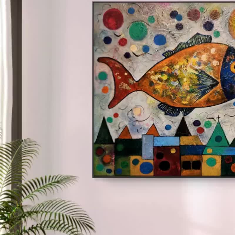 天空来的鱼  童话感手绘 CHIAJU原画 彩色泡泡屋顶之梦 - 海报/装饰画/版画 - 压克力 多色