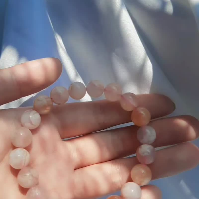 樱花玛瑙手链 7mm 粉樱花 日系 手串 天然原矿Blossom Agate - 手链/手环 - 半宝石 粉红色