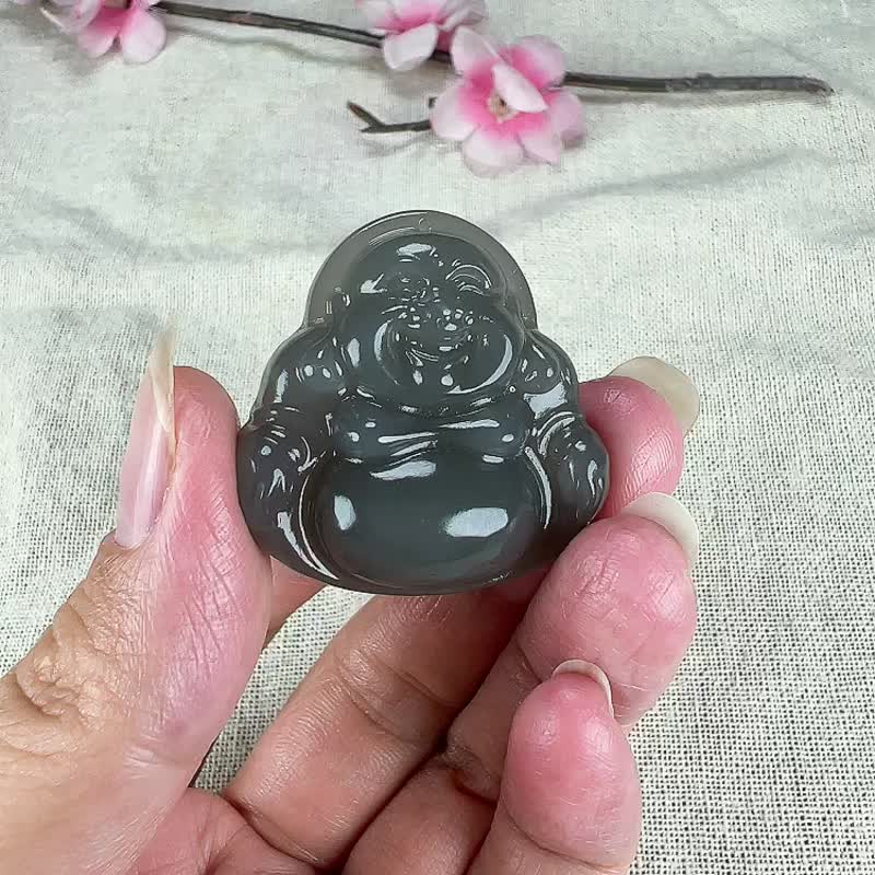 秒杀价 天然新疆和田玉烟紫色佛公弥勒佛吊坠 玉质细腻温润 - 吊饰 - 玉石 