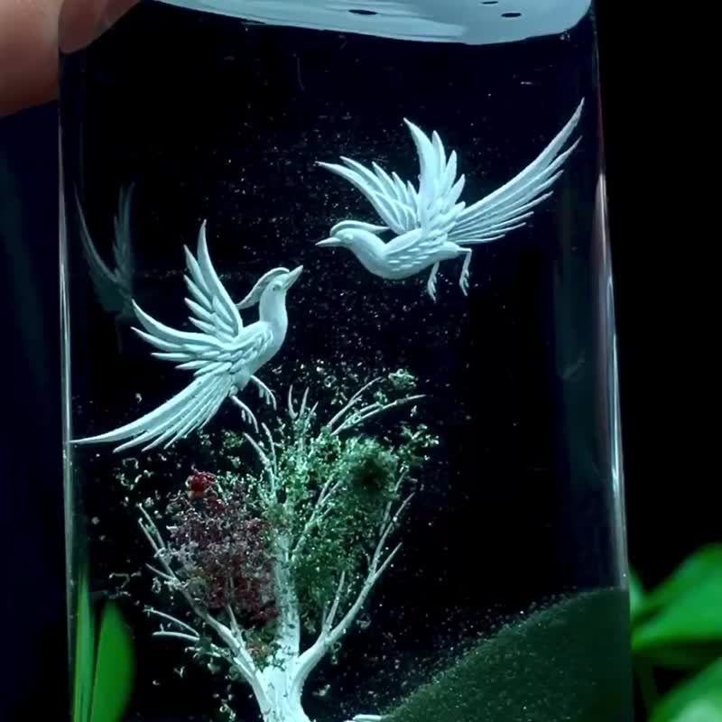 精美绿幽灵内雕喜鹊发财树吊坠  俏色阴雕  晶体干净透亮 个头足 - 摆饰 - 水晶 