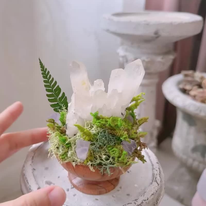 白水晶簇-办公室小物 消磁 夏日小刨冰。永生叶材绿植栽 - 植栽/盆栽 - 水晶 白色