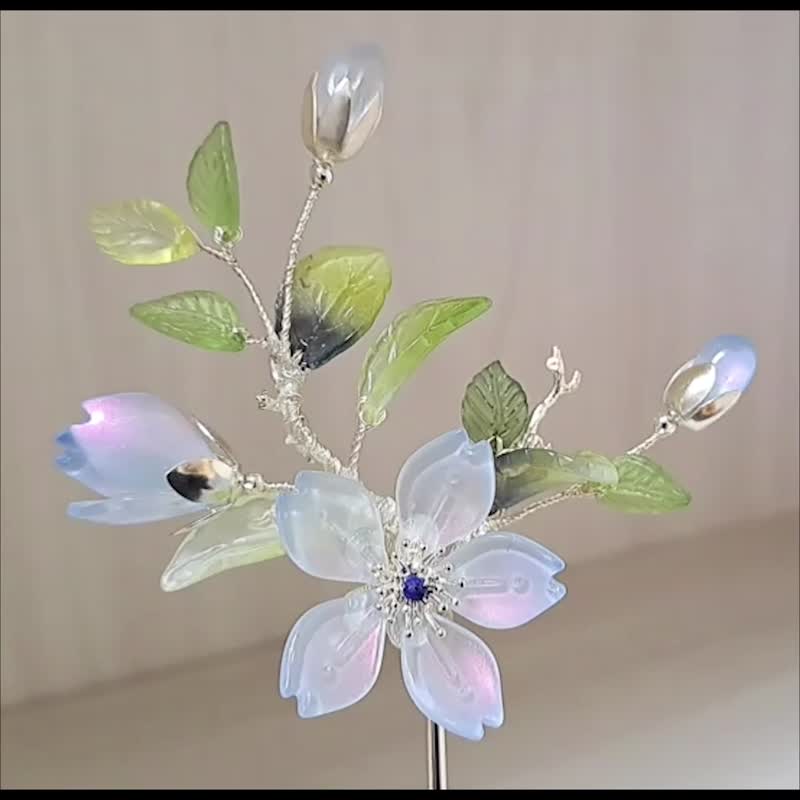 宝石琉璃花系列~【月光幻蓝】樱花发簪~A款 - 发饰 - 玻璃 