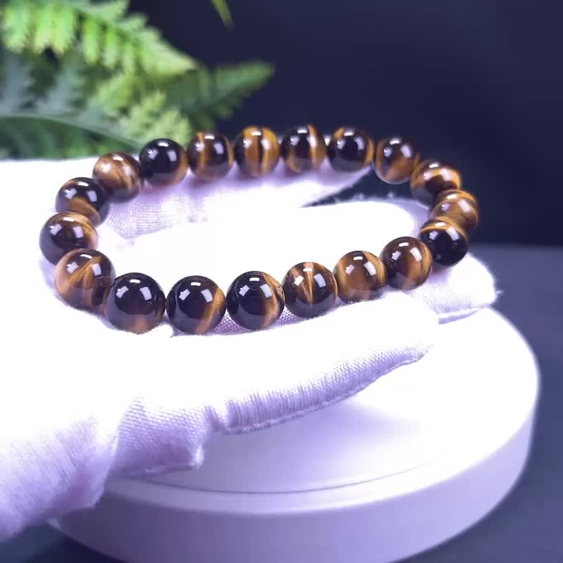 高品质黄虎眼石手串10.2mm玉化闪电纹黄色虎晴石手环招财洞察直觉 - 手链/手环 - 宝石 黄色