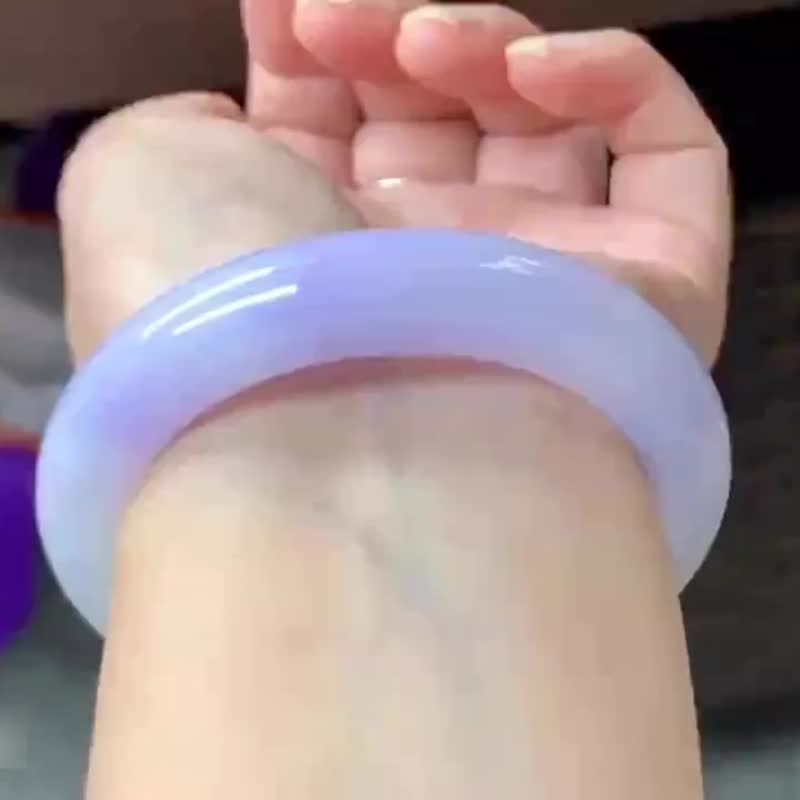 冰种翡翠天然翡翠玉镯 A玉手镯 玉鈪 • 冰种香芋紫翡翠福镯 - 手链/手环 - 玉石 紫色