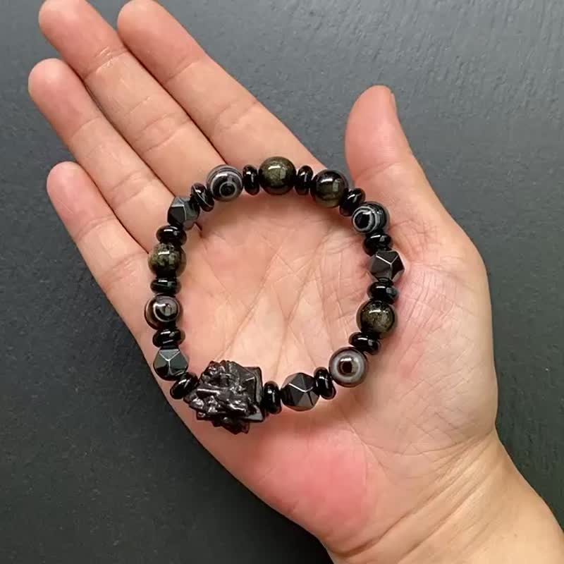 能量原石-预言石x玛瑙天眼珠x切面黑胆石x玛瑙车轮珠x金曜石手链 - 手链/手环 - 水晶 多色
