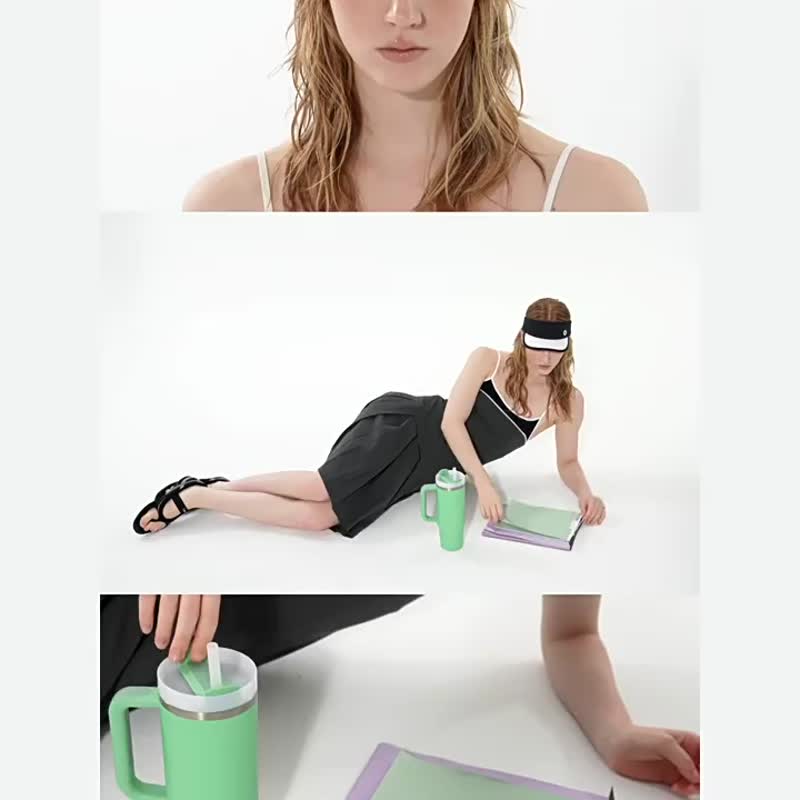 黑灰色 m1u系運動風洋裝 細肩帶拼接假兩件連身裙 - 洋装/连衣裙 - 聚酯纤维 灰色