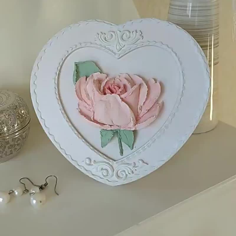 心形画框里的玫瑰，花卉微缩画，婴儿房装饰，礼物 - 儿童家具 - 木头 粉红色