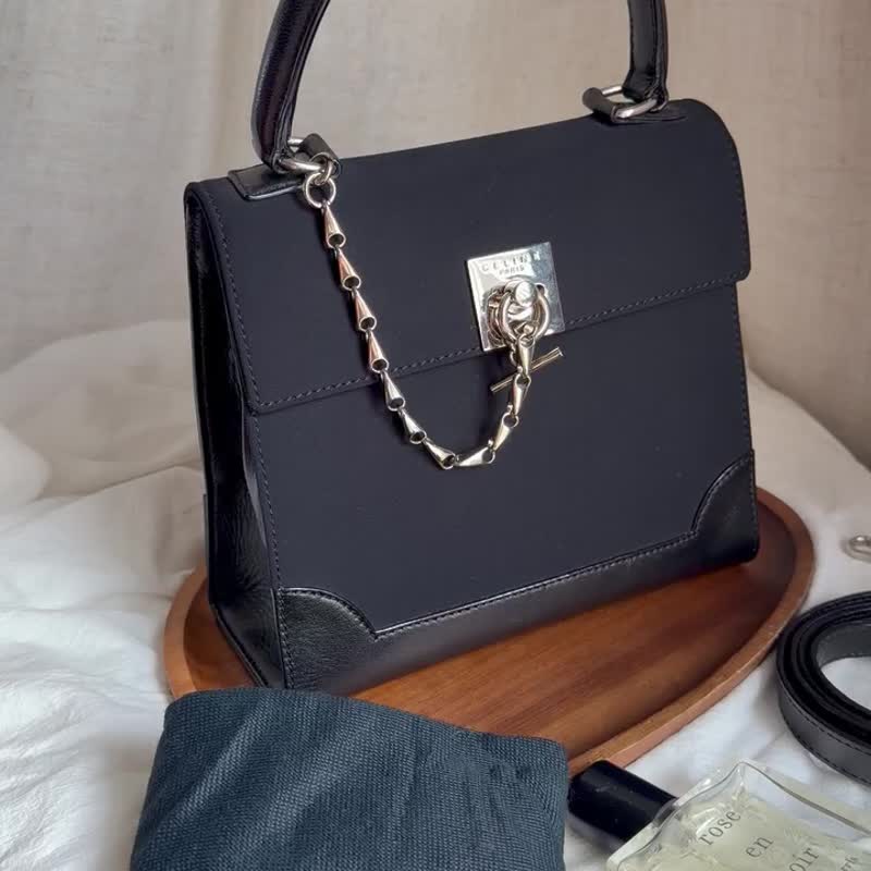 稀有中古包 Celine Vintage 怀表锁扣鱼骨链条迷你手提包 Mini Kelly - 手提包/手提袋 - 其他材质 