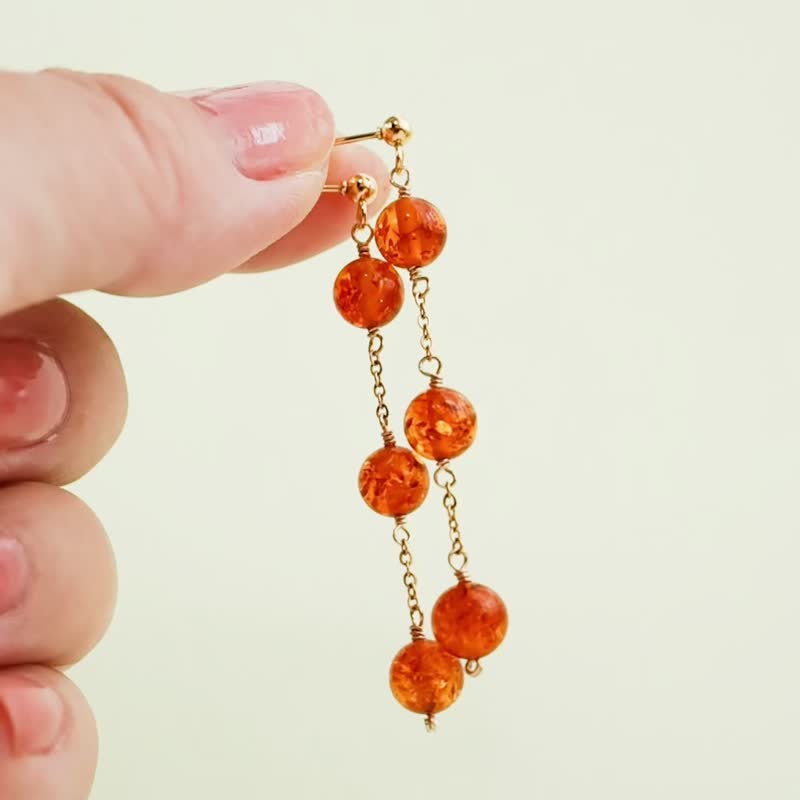 琥珀 耳环 夹式耳环 耳针坠饰 Amber - 耳环/耳夹 - 石头 橘色