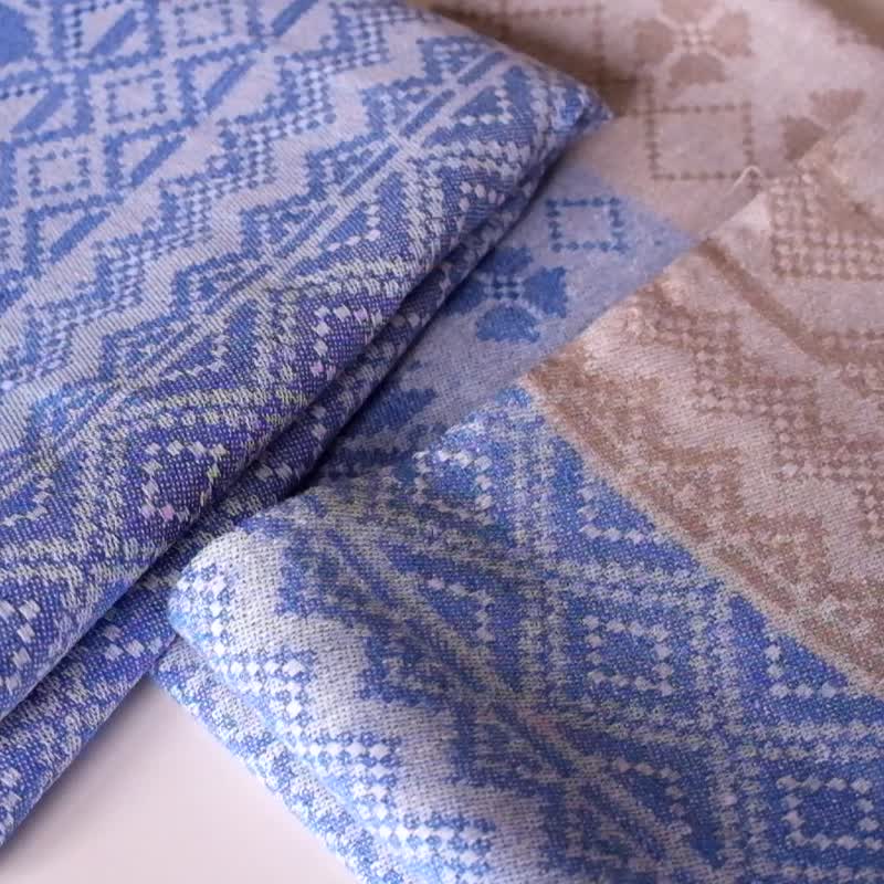 一套两件洗过的壁纸壁纸灰色蓝色米色图案 - 餐垫/桌巾 - 亚麻 蓝色