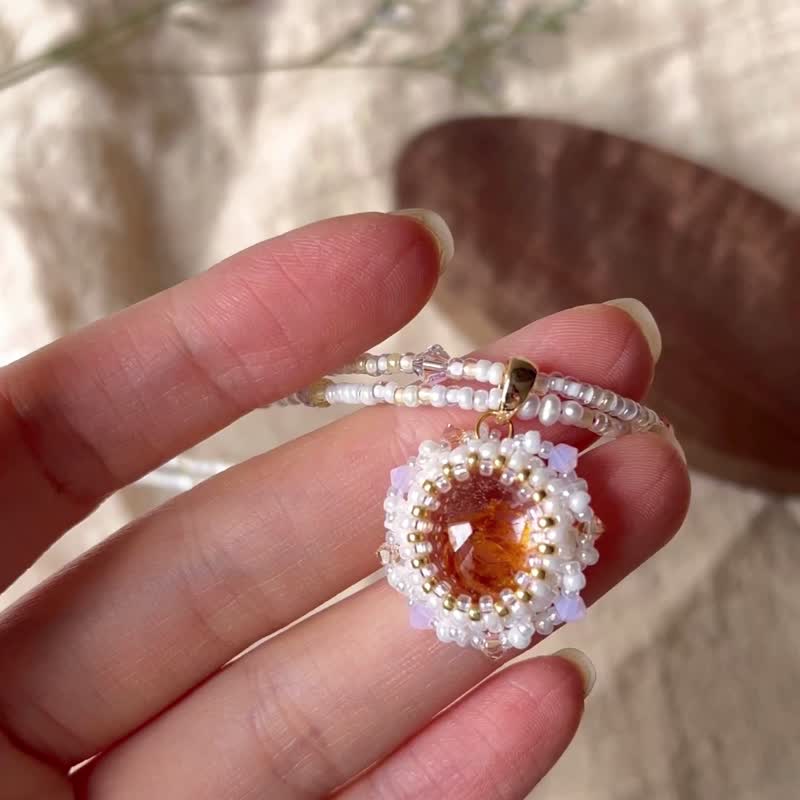 胶花水晶 可爱珠珠颈链 玻璃米珠x天然石 - 项链 - 水晶 白色