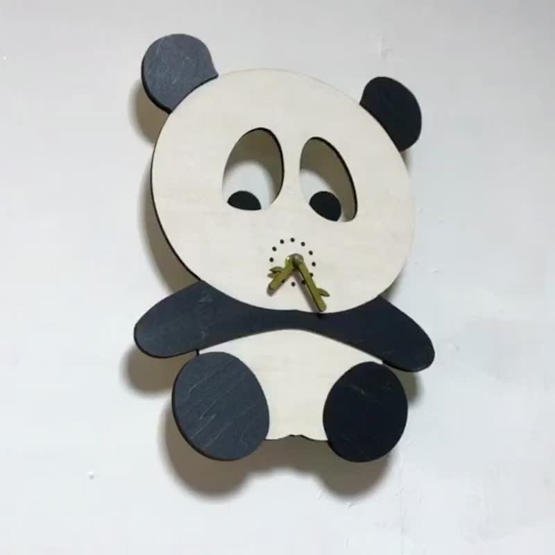 手工木作萌宠时钟 大猫熊 - 时钟/闹钟 - 木头 黑色
