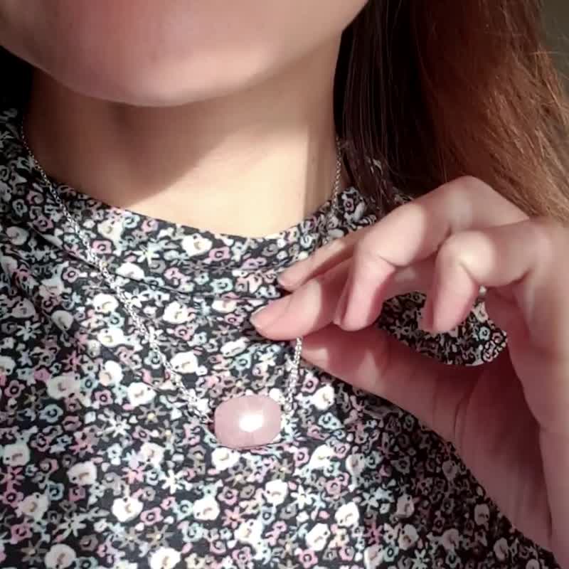 马达加斯加玫瑰石英项链，925银，天秤座水晶，母亲节礼物 - 项链 - 宝石 粉红色