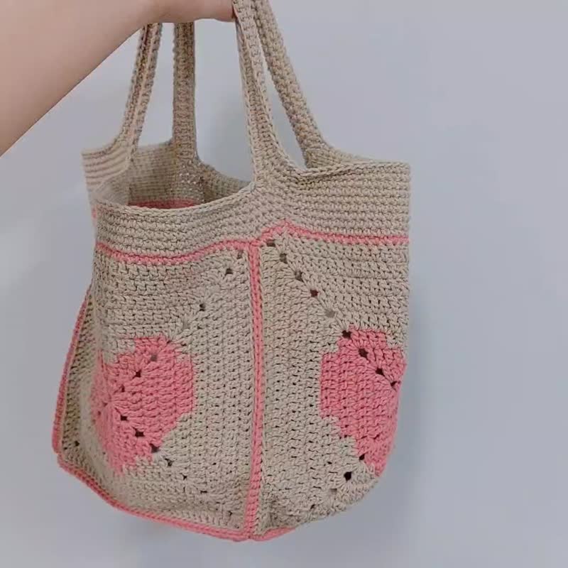 爱-小提包crochet motifbag - 手提包/手提袋 - 棉．麻 多色