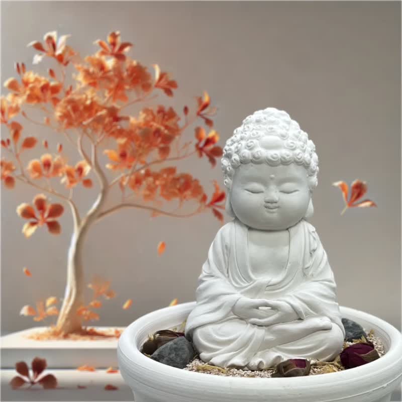 禅风设计 佛艺新美学 精油香氛扩香 净念吉祥之小佛育德中盘套组 - 香薰/精油/线香 - 水泥 白色