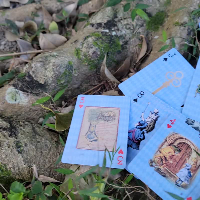 Blue Alice in Wonderland Playing Cards Deck with washi tapes - 桌游/玩具 - 纸 蓝色