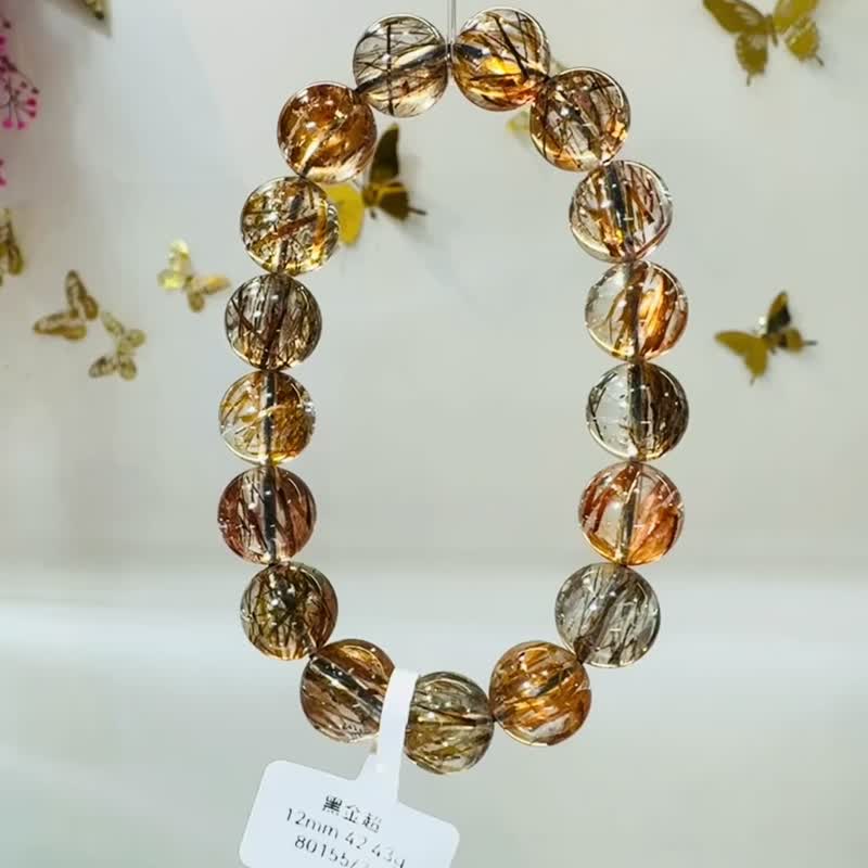 小精品透体招财浓色黑金超12mm42.43g旺正财招偏财贵人缘好运 - 手链/手环 - 水晶 金色