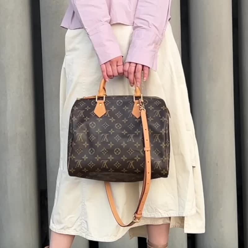 LOUIS VUITTON Speedy 30 handbag 手袋 侧背袋 送真皮可调节肩带 - 手提包/手提袋 - 真皮 咖啡色