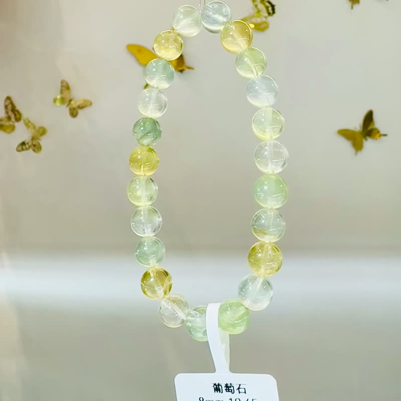 天然萤光透亮三彩浓色葡萄石 8mm19.45g 希望之石事业正财缓和急 - 手链/手环 - 水晶 绿色