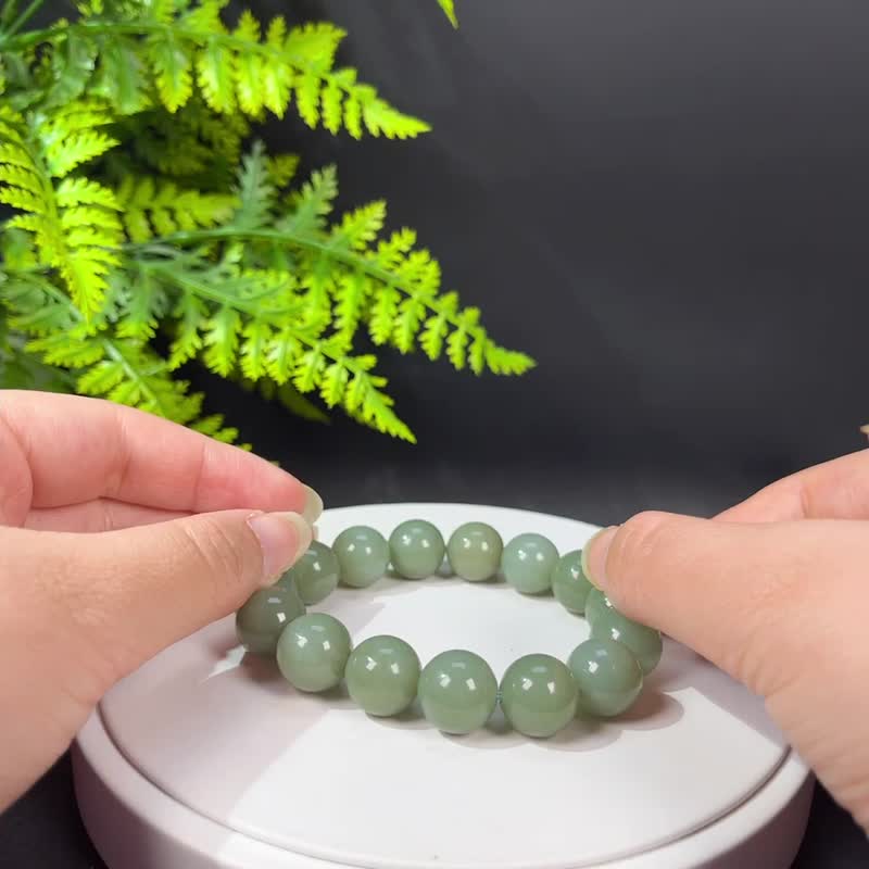 毕业级 和田玉且末蓝手串 14mm 单圈圆珠玉石手链 附证书 女款 - 手链/手环 - 玉石 