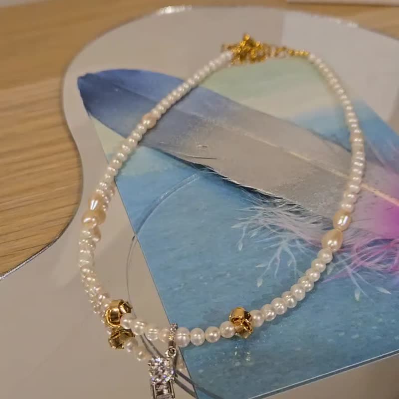 金工华丽锆石珍珠项链 - 项链 - 珍珠 