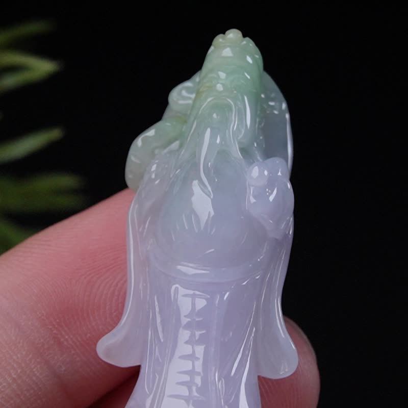 春带彩翡翠寿翁项链 | 天然缅甸玉A货翡翠 | 送礼 - 吊饰 - 玉石 绿色