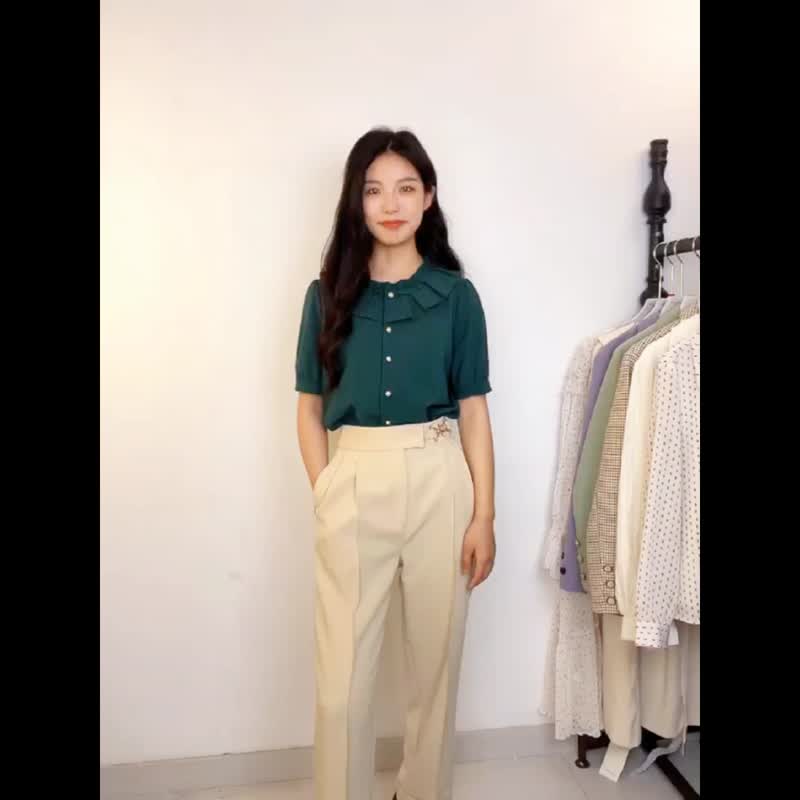 安妮陈限时9折 百搭休闲通勤女夏高腰垂感九分裤小众设计西装裤 - 女装长裤 - 其他材质 