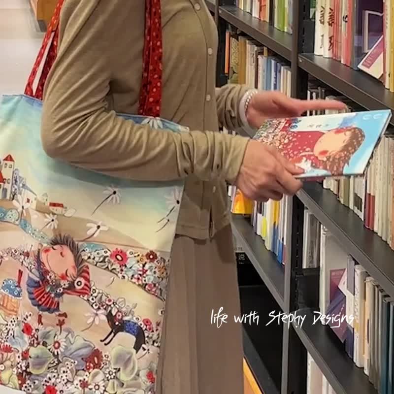 stephy 原创插画  花海 厚挺拉链帆布袋/购物袋/环保提袋/ 肩背袋 - 手提包/手提袋 - 棉 