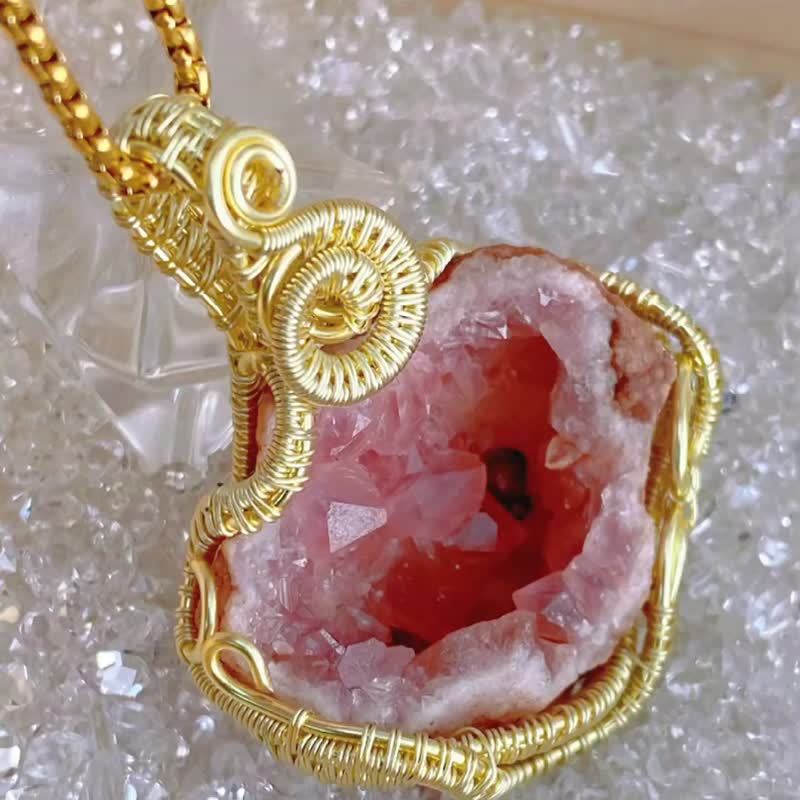 【收藏级水晶】粉水晶原石项链 / 天然粉晶晶洞 - 项链 - 水晶 粉红色