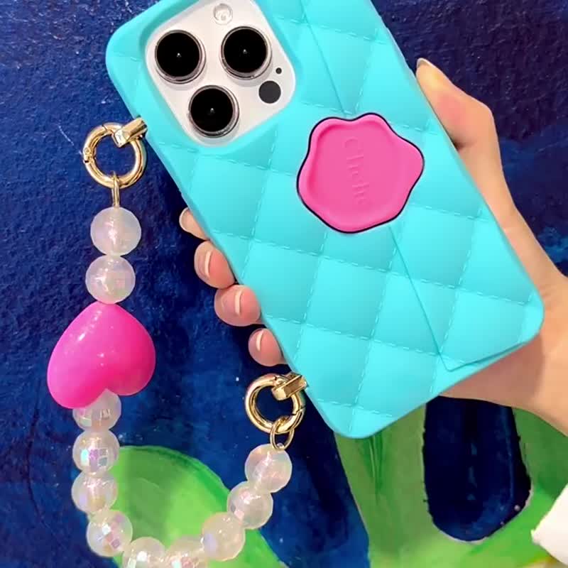 【Candies】iPhone 15 系列 - 爱心小香风晚宴包 蓝 手机壳 生日 - 手机壳/手机套 - 硅胶 蓝色