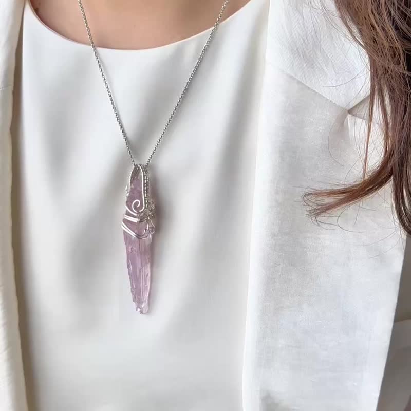 【高阶紫锂辉原矿】水晶柱原矿 / 手作项链 - 项链 - 水晶 紫色