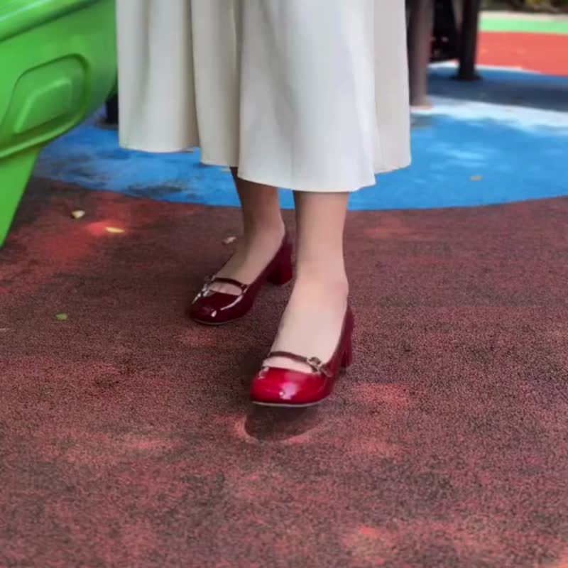 Lewis Walt小方头低跟欧美韩版气质百搭法式通勤粗跟手工真皮女鞋 - 高跟鞋 - 真皮 黑色