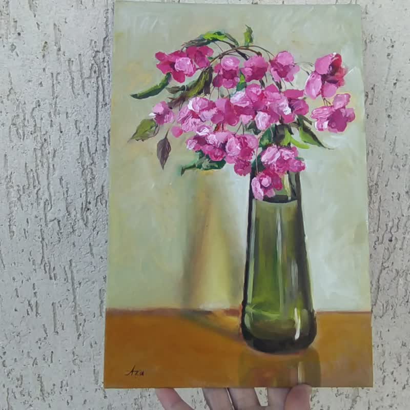 Sakura Painting Blooming Tree Original Art still life Branch Pink Flower Canvas - 海报/装饰画/版画 - 其他材质 粉红色