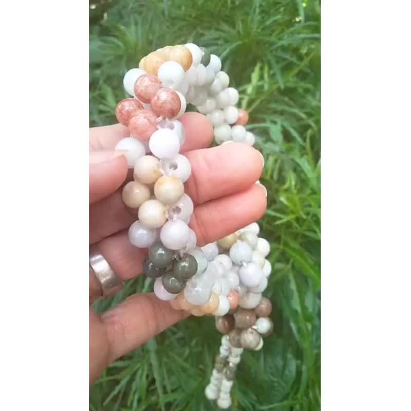 缅甸玉花环（2 对一组）正宗多色玉石，手工制作，美丽，全新，100% 真玉。 - 摆饰 - 玉石 白色