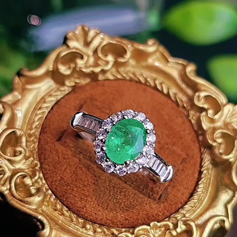 幸福•治愈•高贵•招财|高火彩哥伦比亚祖母绿|宝石纯银戒指 - 戒指 - 宝石 