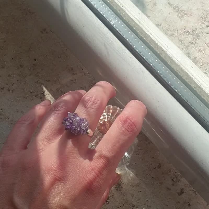 Amethyst ring, adjustable size, 925 sterling silver, February Birthstone Gift - 戒指 - 水晶 紫色