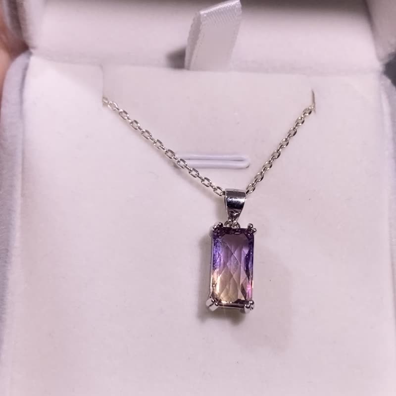 天然宝石 天然紫黄晶 3.32克拉 紫黄晶菱格纹项链 925纯银 - 项链 - 宝石 