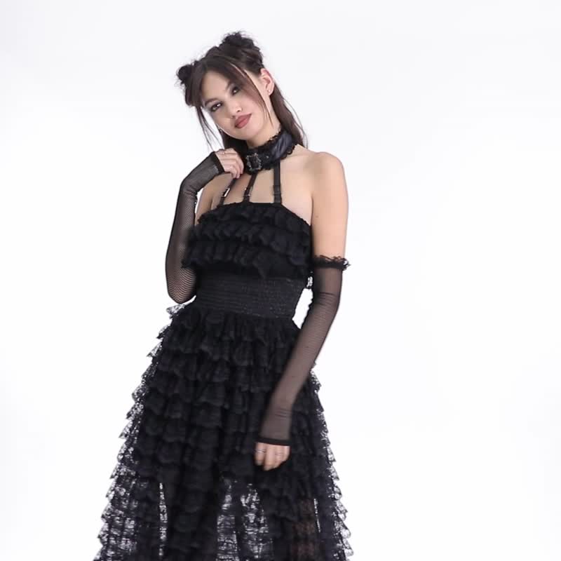 萝莉塔水域女妖连身蛋糕裙 - 多色 / 仅有黑 / 附袖套 - 洋装/连衣裙 - 其他材质 黑色